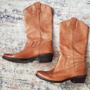 Franco Sarto Leather Western Mid-Calf Boots | Tan Brown | Size 9.5